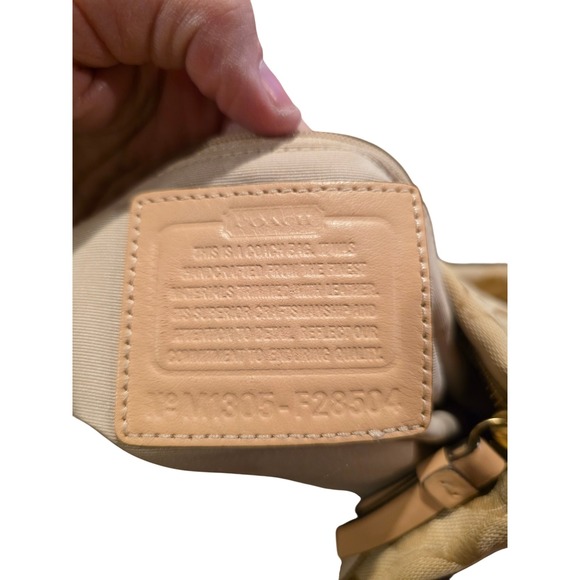 Coach Signature Stripe Tote Bag Khaki Tan Teal Glitter Canvas F28504 clean - Picture 7 of 7